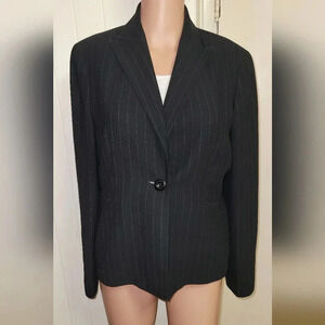 Kasper Black Pinstripe Blazer Suit Jacket Petite 8P Career